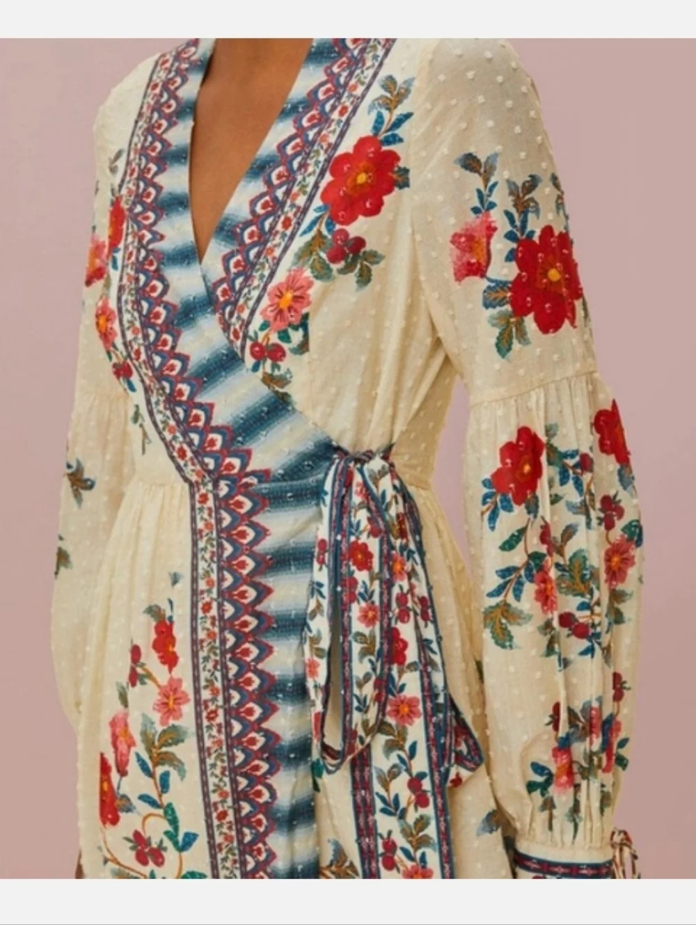 FARM Rio Mosaic Sands Floral Wrap Midi Dress - Picture 2 of 7